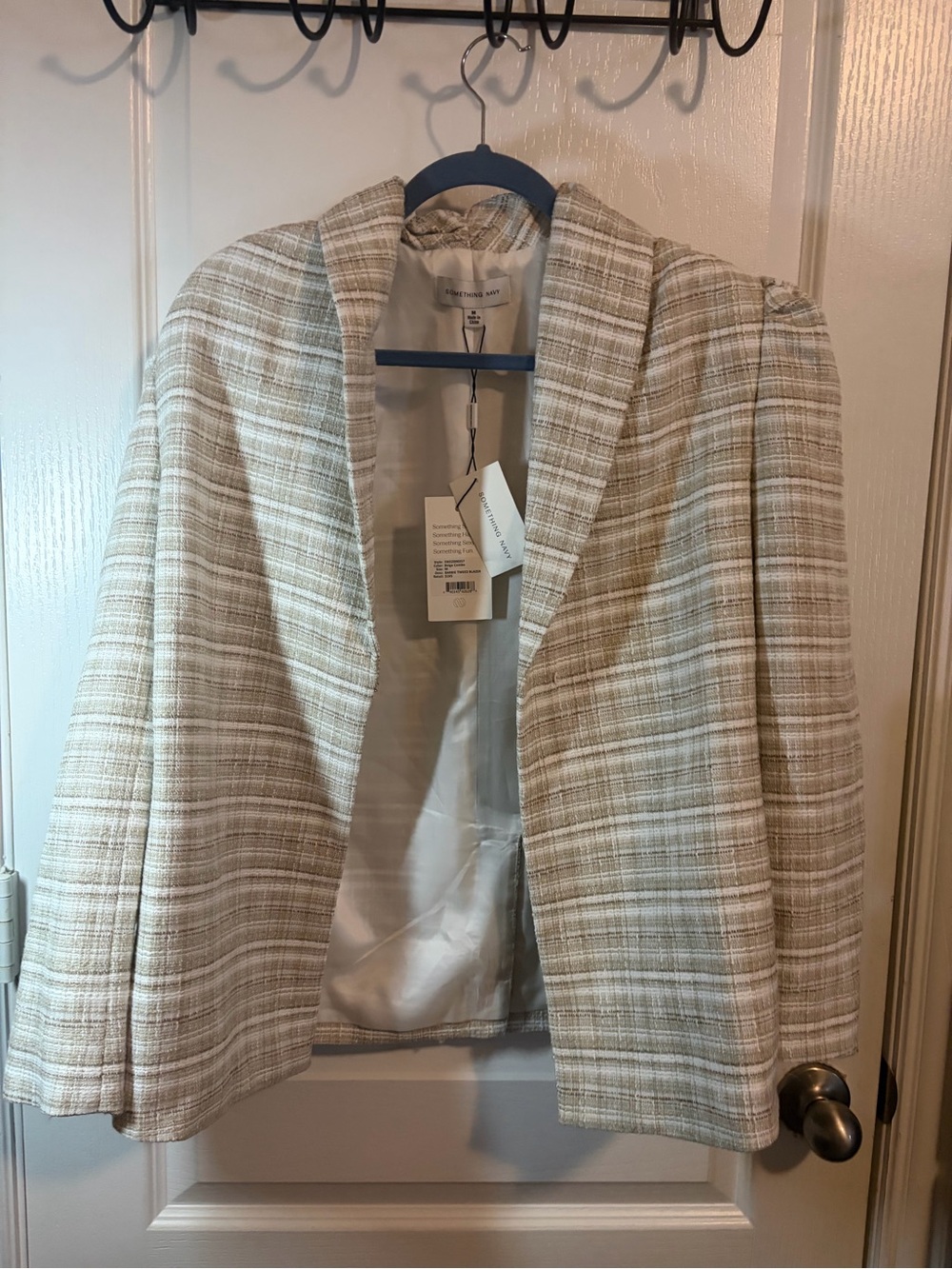 Something Navy Neutral Plaid Open-Front Blazer